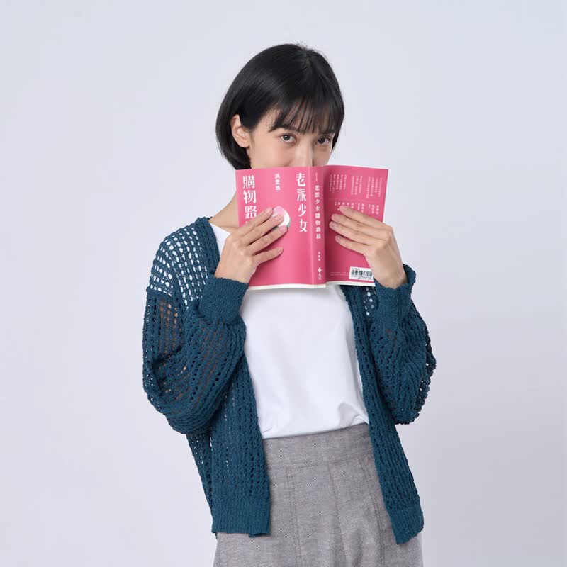 Ginne勾針挑洞開襟罩衫/黛綠 - 女毛衣/針織衫 - 棉．麻 綠色