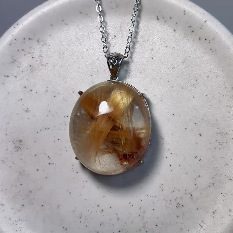 天然礦石 粗版鈦晶 925純銀 項鍊 招財 避邪 防小人 - 項鍊 - 寶石 金色