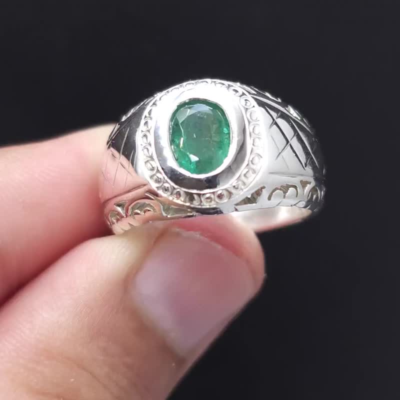 Mens Emerald Ring Emerald Oval Cut Ring For Unisex Natural Deep Green Emerald - แหวนทั่วไป - เครื่องเพชรพลอย สีเขียว