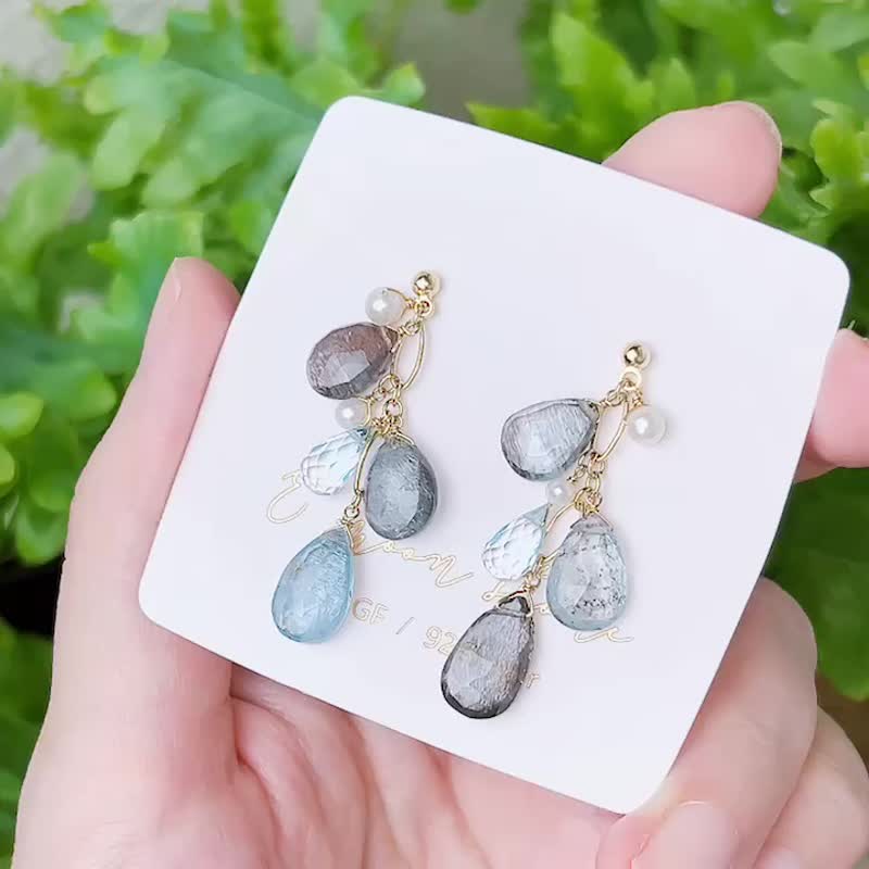 MOS怪色アクアマリン しずく型輝くイヤリング 14K - ピアス・イヤリング - 半貴石 ブルー