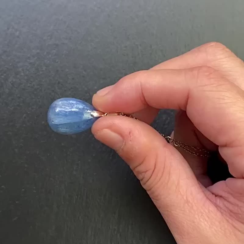 天然珠光感藍晶石925純銀鈦鋼項鍊 加強溝通 表達 觀察力 - 項鍊 - 水晶 藍色