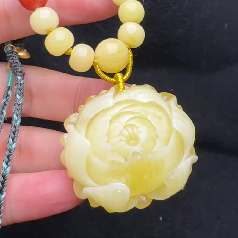 撿漏價 天然天然俄料白花蠟 富貴花開 滿蜜全品 雕工立體吉祥如意 - 項鍊 - 寶石 