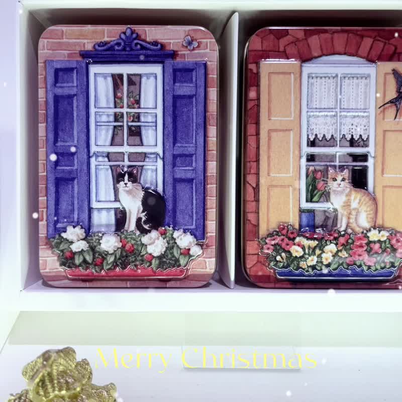 【英國糖果屋】窗邊貓咪糖果禮盒-2入款 - 蛋捲/餡餅/零食 - 其他材質 白色