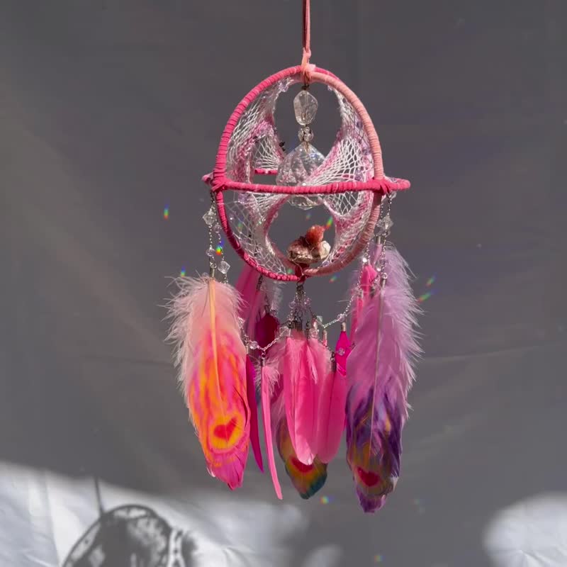 Love Space Crystal Raw Mineral 3D Dream Catcher - Items for Display - Crystal Pink