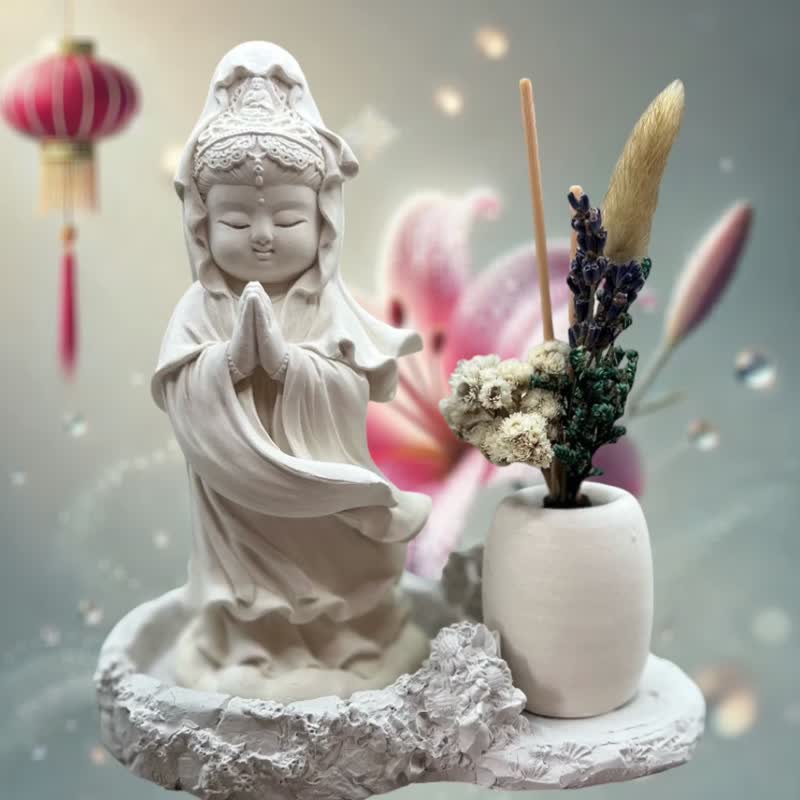 Buddhist New Aesthetic Art Fragrance Ornaments Pure Thoughts of Auspicious Guanyin 33 (1) Luxurious Pastoral Plate Set - Fragrances - Cement White