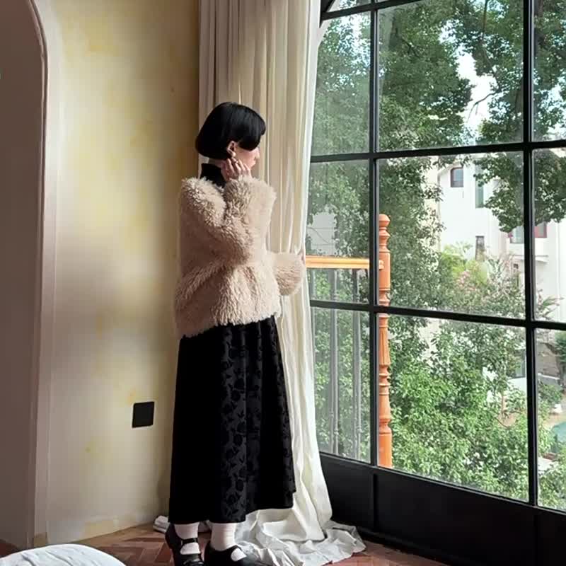 淺駝色 仿羊毛卷卷短外套 冬季甜美風短款上衣 - 女大衣/外套 - 羊毛 卡其色