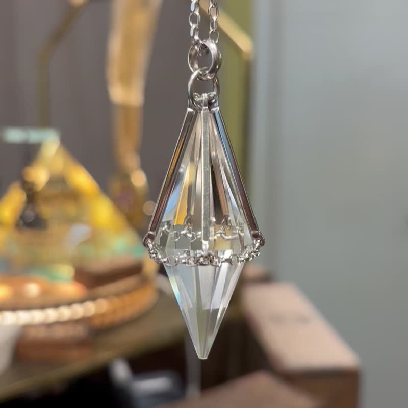 白水晶 純銀頸鏈 水晶 靈擺 穩定情緒 平靜內心 情人節禮物 男 女 - 項鍊 - 水晶 白色