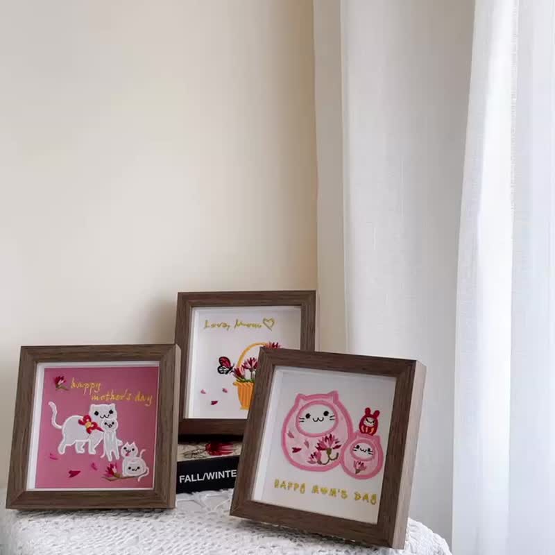 [Mother's Day] Embroidery Paintings in Three Types | Solid Wood Frame - Picture Frames - Cotton & Hemp Pink