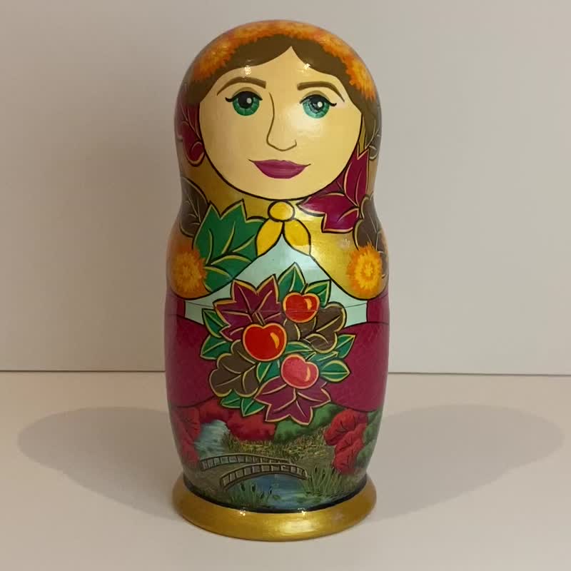 Matryoshka Autumn nesting doll, wooden home decor, leaves bronze, nature art - 擺飾/家飾品 - 木頭 多色