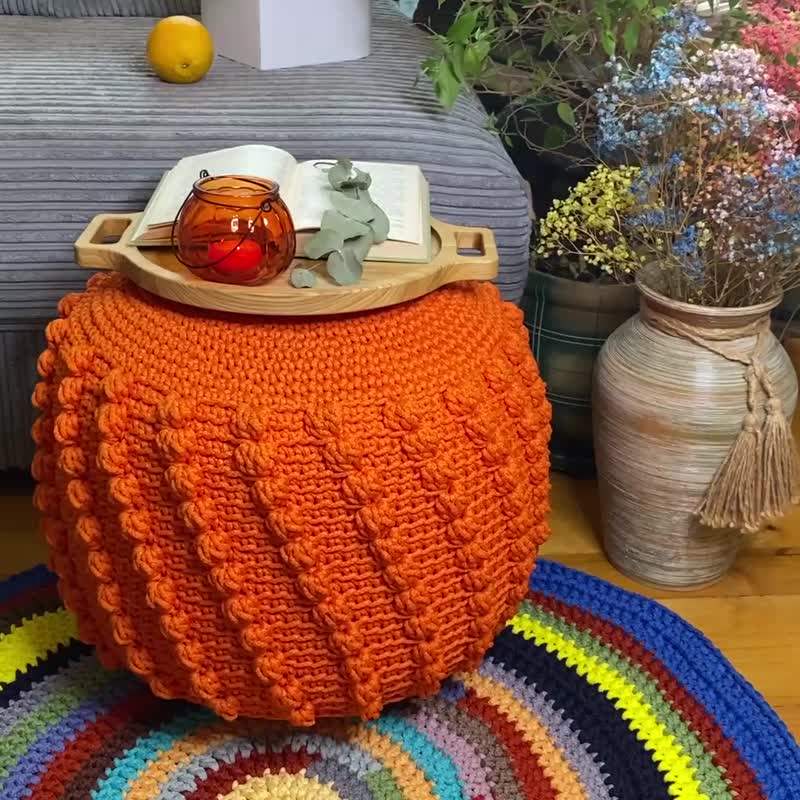 Crochet ottoman Mandarin Crochet pouf custom size Stuffed pouffe Beautiful gift - Chairs & Sofas - Polyester 