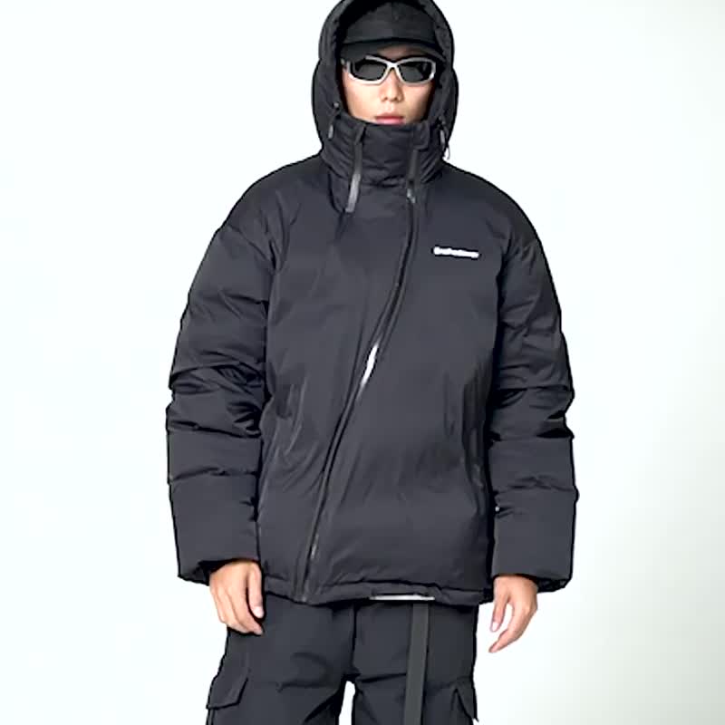 ENshadower隱蔽者斜拉鏈連帽羽絨服男冬季潮牌無痕純色面包服外套 - 男夾克/外套 - 其他材質 黑色
