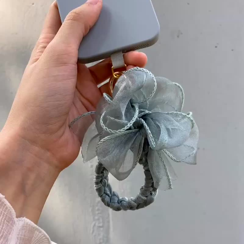 Green Floral Knit 4Way Phone Strap Headband Keychain Wristband Handmade - Phone Accessories - Other Man-Made Fibers Green