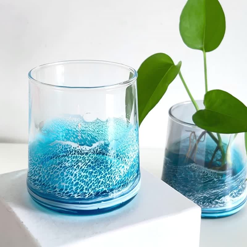 Glass Jar, Plant Holder, Resin Ocean Painting, Wedding Gift, Home Gift - ของวางตกแต่ง - แก้ว หลากหลายสี