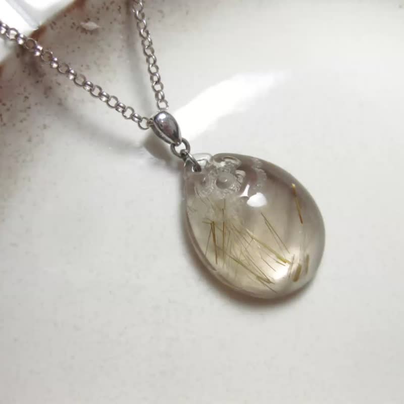 玉墜 簡潔古典 晶綺 鈦晶(茶晶底) - 項鍊 - 水晶 金色