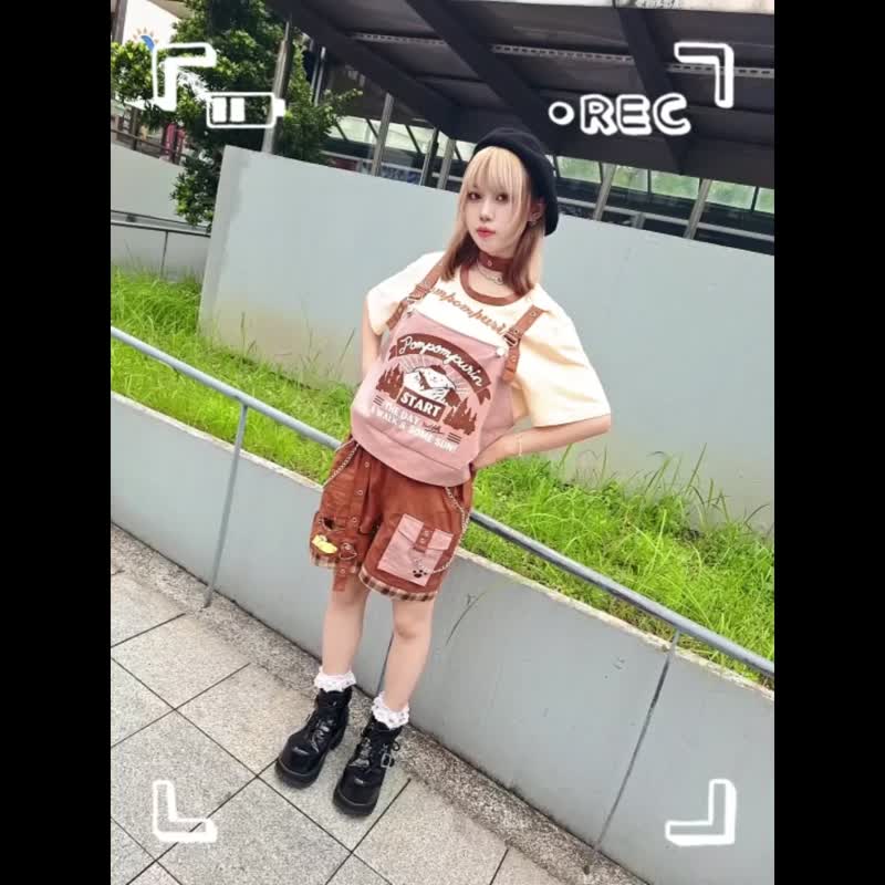 原創三麗鷗SANRIO授權布丁狗褲鍊綁帶格紋龐克中性直筒短褲JJ5066 - 女短褲/五分褲 - 聚酯纖維 
