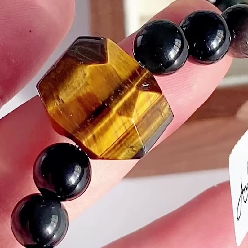 Amelia Jewelry 潛龍 虎眼石銀曜石彩眼黑曜石次石墨原創設計手鍊 - 手鍊/手環 - 水晶 橘色