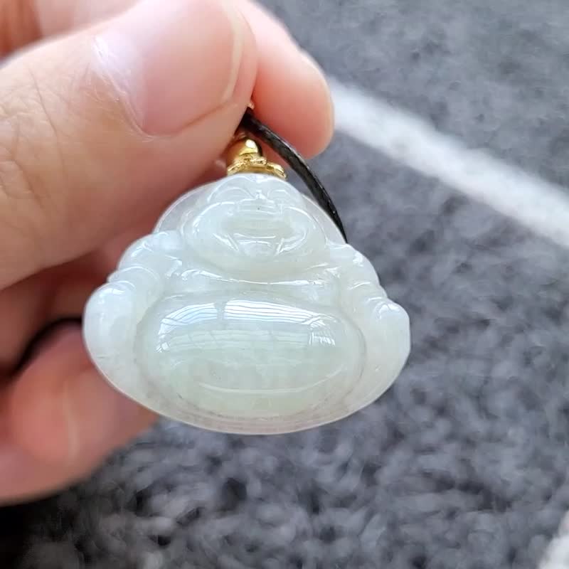 親翠 天然翡翠 冰極潤美睛色底彌勒佛皮繩鎖骨鏈 佛系 - 項鍊 - 玉石 多色