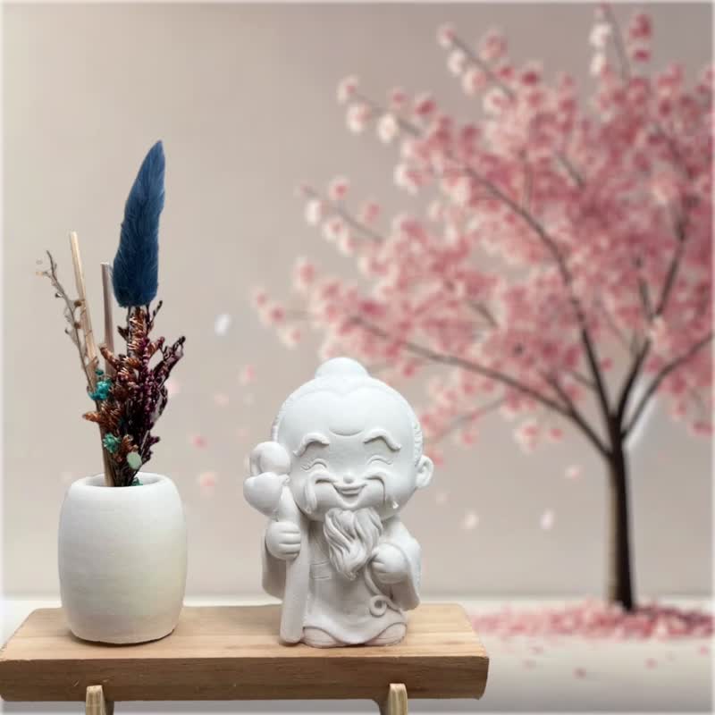 文青簡約風 淨念吉祥之月下老人 原木底座系列 搭配永生花瓶 - 香氛/精油/擴香 - 水泥 白色
