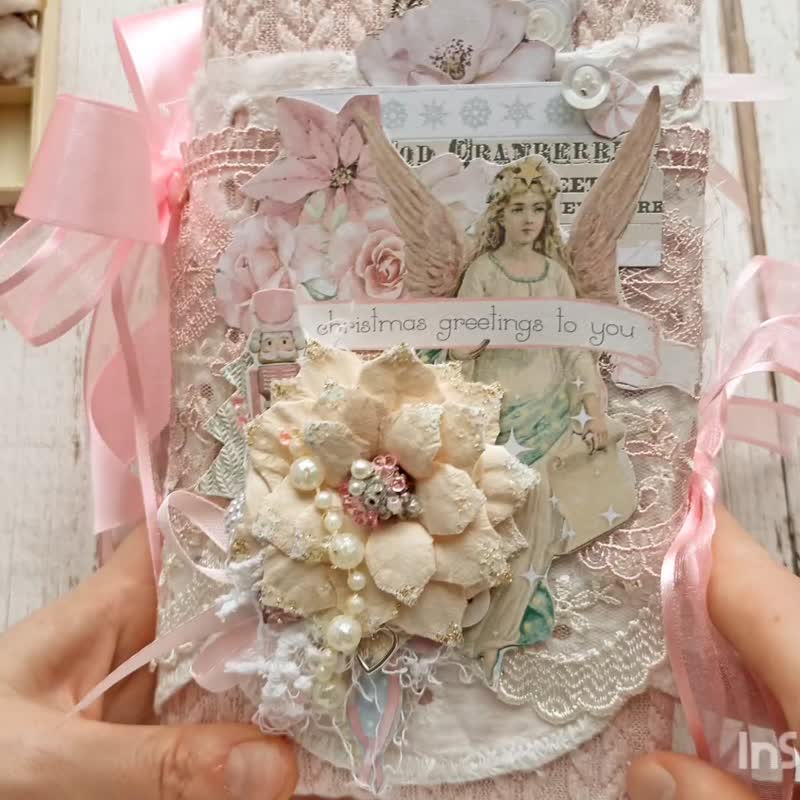 Christmas Angel blessings junk journal handmade December daily winter journal - 筆記本/手帳 - 紙 綠色