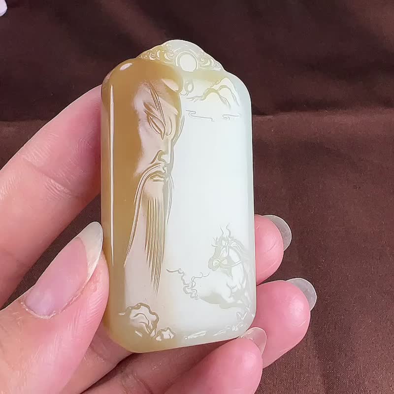 秒殺價天然新疆和田玉且末糖關公吊墜  玉質細膩溫潤 - 吊飾/掛飾 - 玉石 