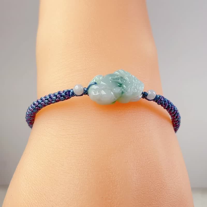 [Lucky Beast] Floating Blue Flower Jade Pixiu Braided Bracelet | Natural Burmese Jade Jade A Grade | Gift - สร้อยข้อมือ - หยก หลากหลายสี