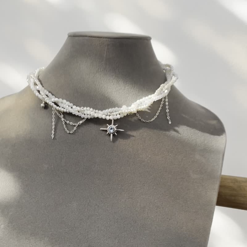 pearl choker, topaz pearl choker, pearl silver choker, white baroque pearl - สร้อยคอ - ไข่มุก ขาว