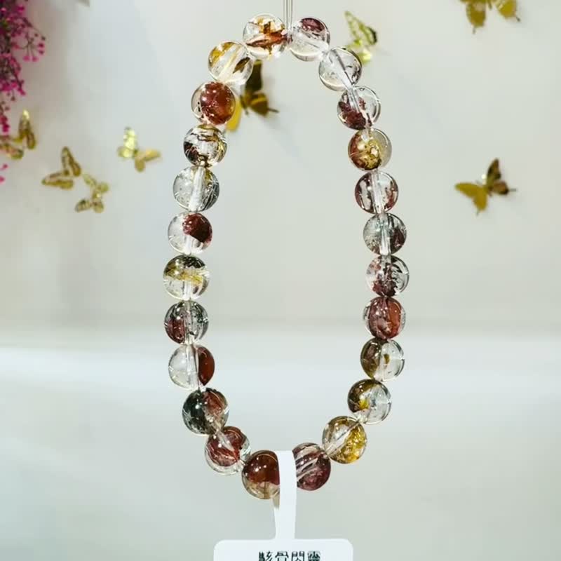畢業級天然紅泥骸骨閃靈水晶8mm18.21g好運穩定情緒淨化洞察力 - 手鍊/手環 - 水晶 紅色