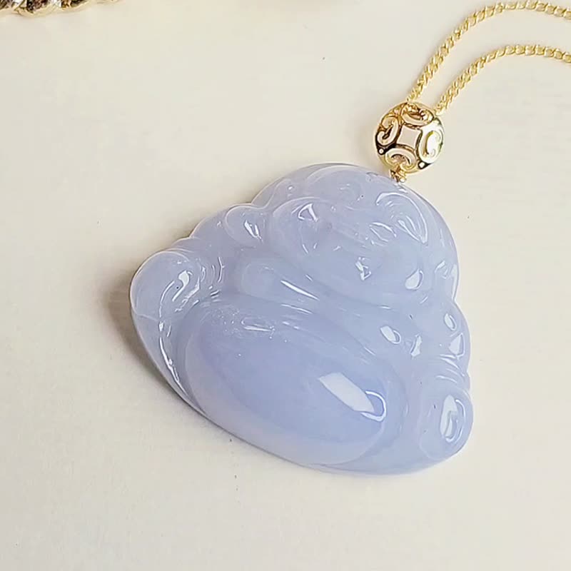 Lucky and lucky | 18k gold Purple Buddha | Myanmar A-quality jadeite Purple Buddha pendant necklace - Necklaces - Jade 