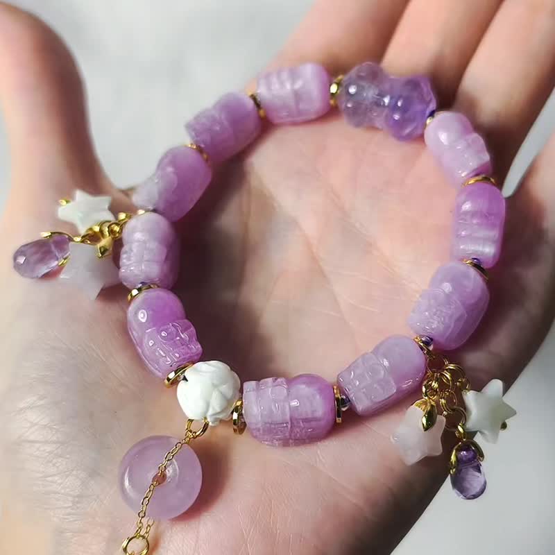 貓眼紫鋰輝 貔貅 紫水晶 硨磲 吉星高照 智慧蓮花 手鍊 單品 禮物 - 手鍊/手環 - 寶石 紫色