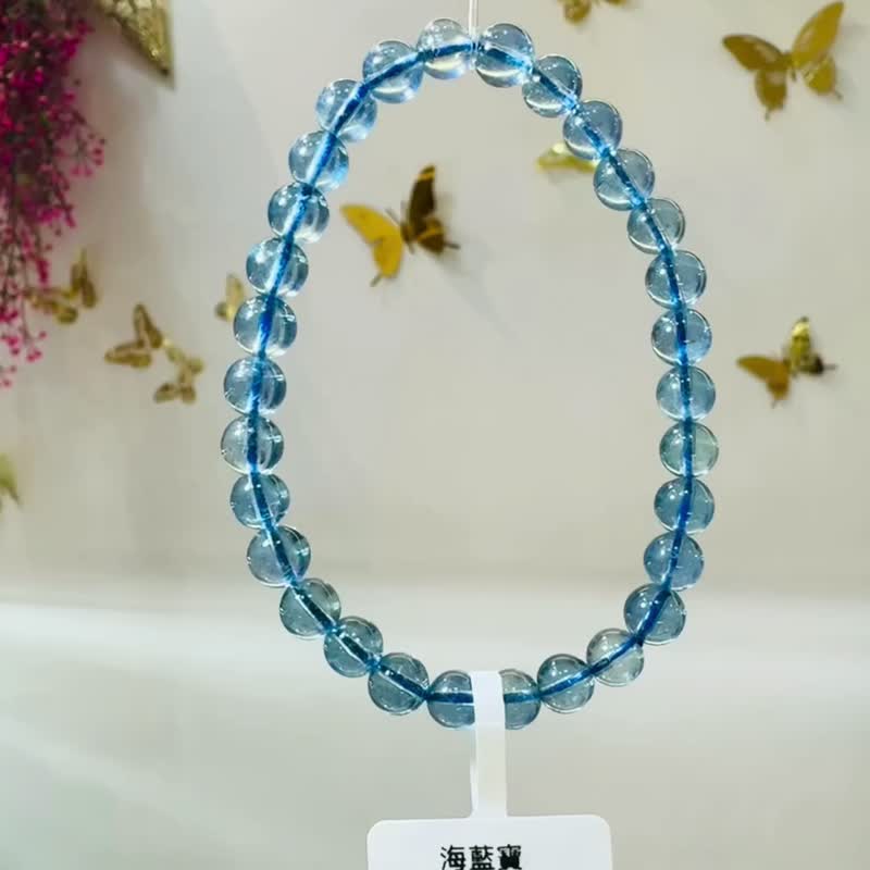 高冰透晶體天空藍海藍寶5.8-6.3mm9.85g平衡情緒減緩紓解壓力 - 手鍊/手環 - 水晶 藍色