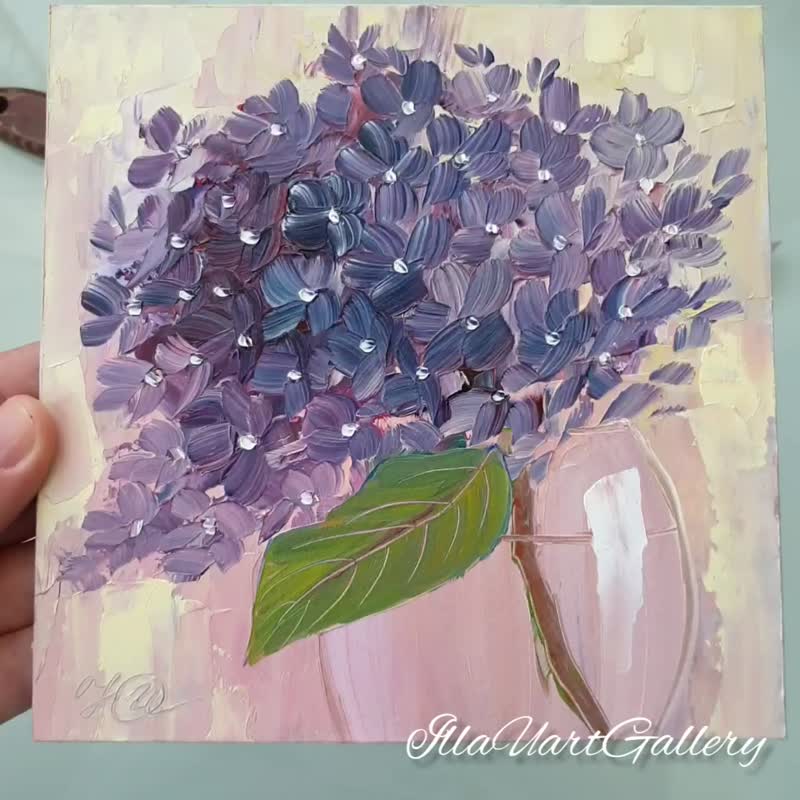 Hydrangea Painting Flower Original Art Still Life Wall Art Small Oil Painting - Posters - Other Materials Multicolor