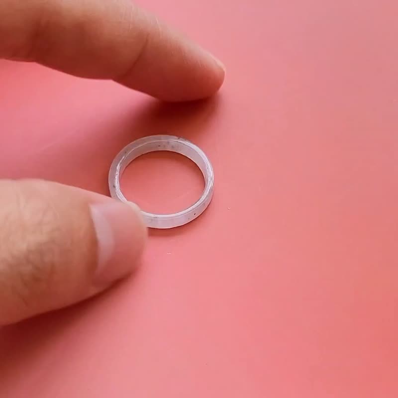 [Chun Cui] Natural Jadeite Ice Moxi Sha Beauty Bar Square Ring Finger Bracelet Size 8.5 M - General Rings - Jade White