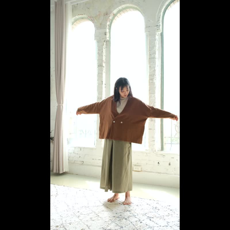 OMAKE 雙釦和式外套 / 礫紋布 黑 - 女大衣/外套 - 棉．麻 黑色