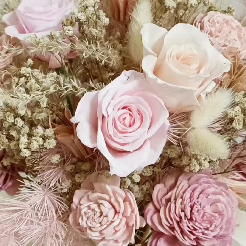 甜美浪漫永生捧花 結婚捧花永生乾燥花情人節畢業謝師禮物生日畢 - 乾燥花/永生花 - 植物．花 粉紅色