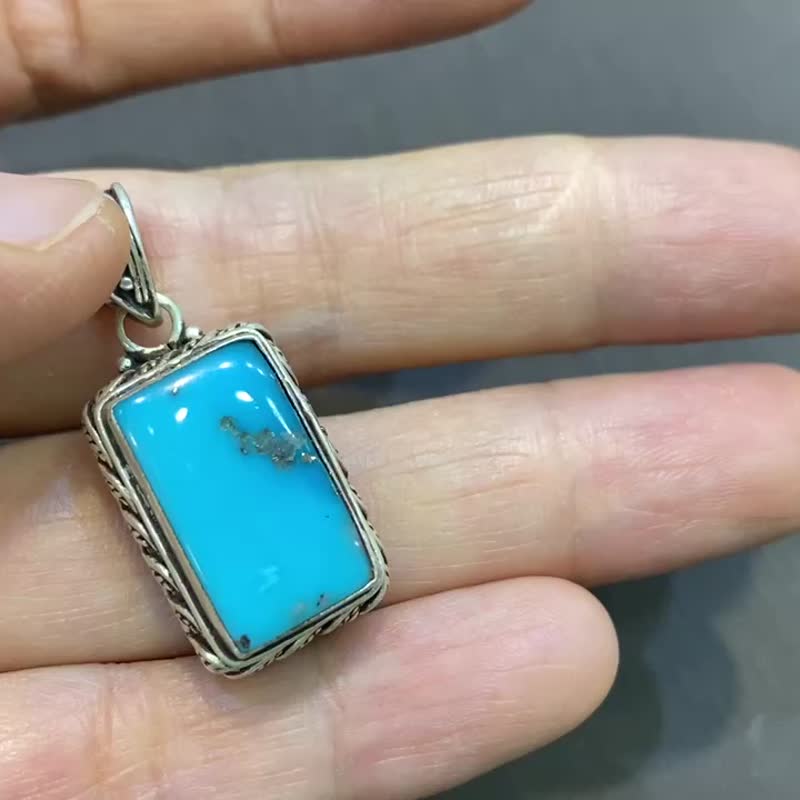 Silver Necklace with Square Turquoise Pendant