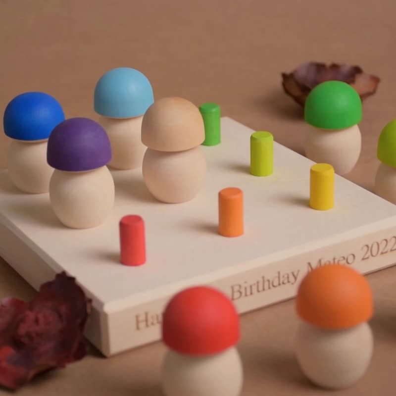 地理板上的木製蒙特梭利顏色分類玩具蘑菇個性化禮物 - 嬰幼兒玩具/毛公仔 - 木頭 多色