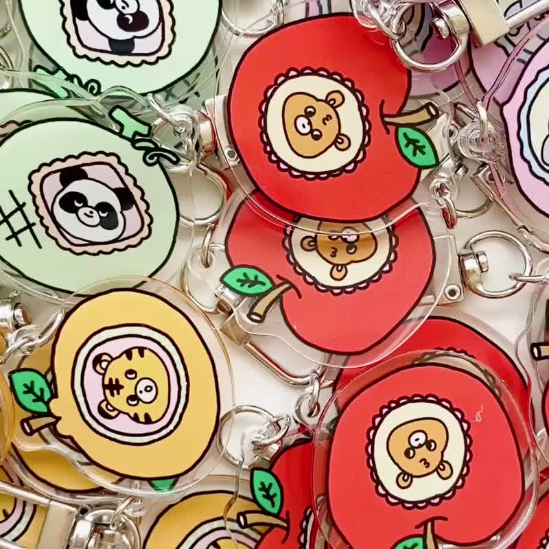 開心動物園水果壓克力吊飾八代/鑰匙圈/5款圖案 - 吊飾/掛飾 - 壓克力 多色