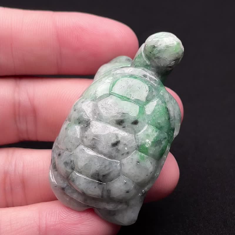 Green flower jade turtle ornaments | Natural Burmese jade jade A goods | Gifts - ของวางตกแต่ง - หยก หลากหลายสี