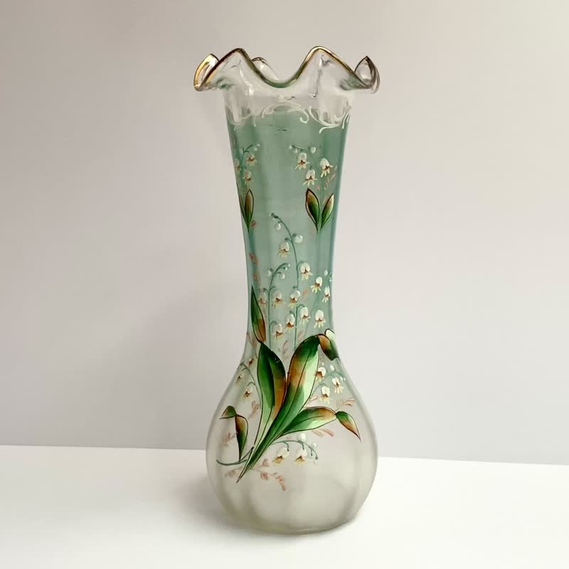 アンティーク エナメル & ガラス ユリの花瓶 20 世紀初頭のフランス 