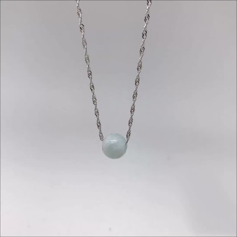 925 Silver Morganite Precious Stones Necklace 12mm Babyblue Bead Pendant - สร้อยคอ - เงินแท้ สีน้ำเงิน