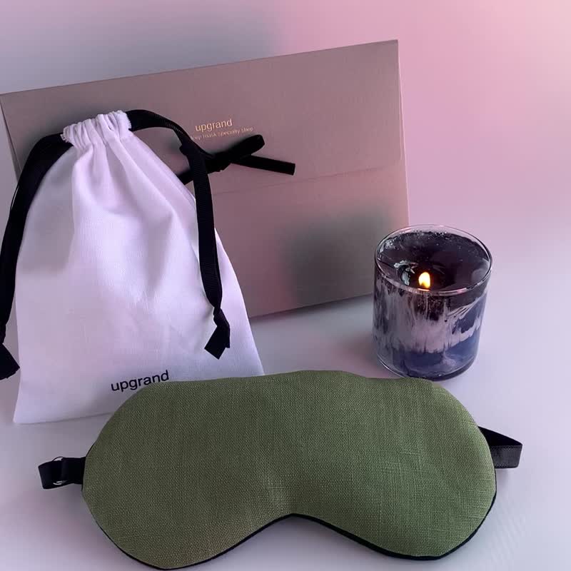 Linen sleep mask|Green| storage pouch | travel | nap - ผ้าปิดตา - ผ้าฝ้าย/ผ้าลินิน สีเขียว