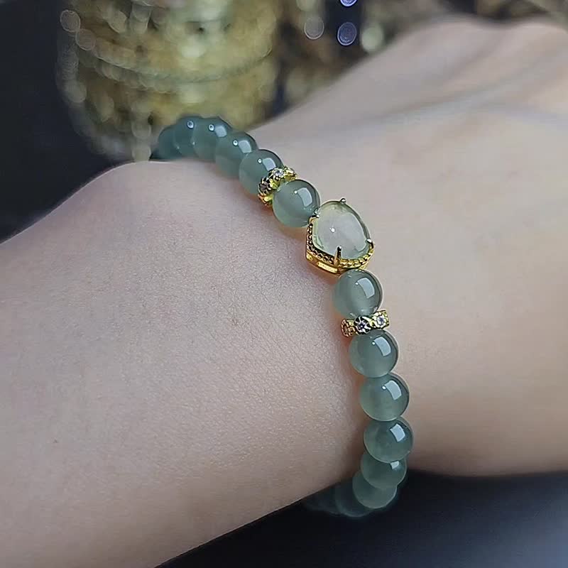財水|夢幻高冰晴藍白玻愛心|A貨翡翠純銀設計款珠串手串 - 手鍊/手環 - 玉石 