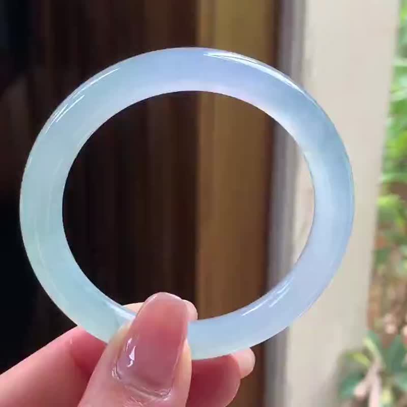 冰種翡翠天然翡翠玉鐲A玉手鐲 玉鈪 • 冰種紫藍綠翡翠圓鐲 - 手鍊/手環 - 玉石 藍色