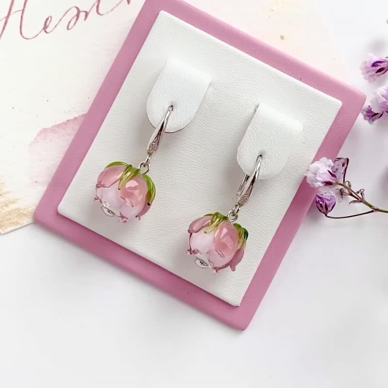 Cool Unique Modern Art Rose Earrings / Rose Sterling Silver Boho Earrings - 耳環/耳夾/耳骨夾 - 純銀 粉紅色