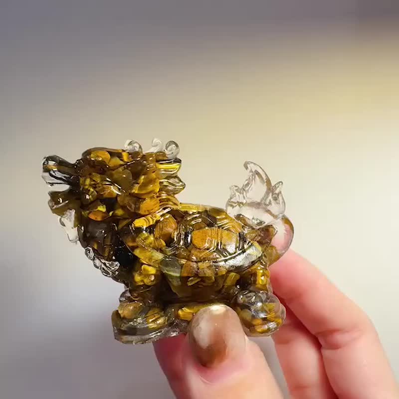 クリスタル置物 瑞獣龍亀】アベンチュリン、イエロータイガーアイ 無線