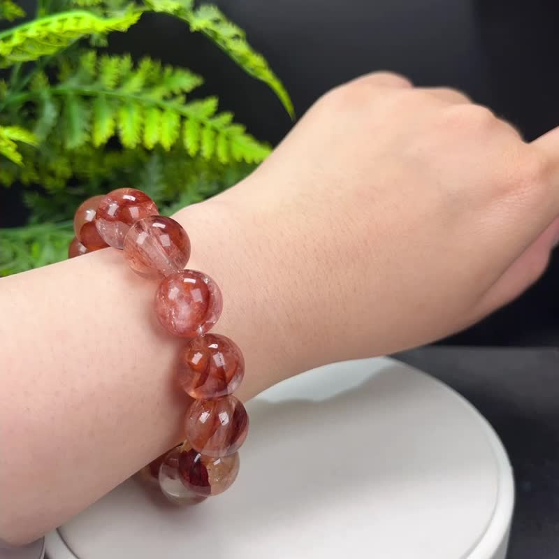 High quality 鸩羽鬼晶手串15mm冰透闪片大粒圆珠红胶花女促财旺宅 - Bracelets - Crystal Red