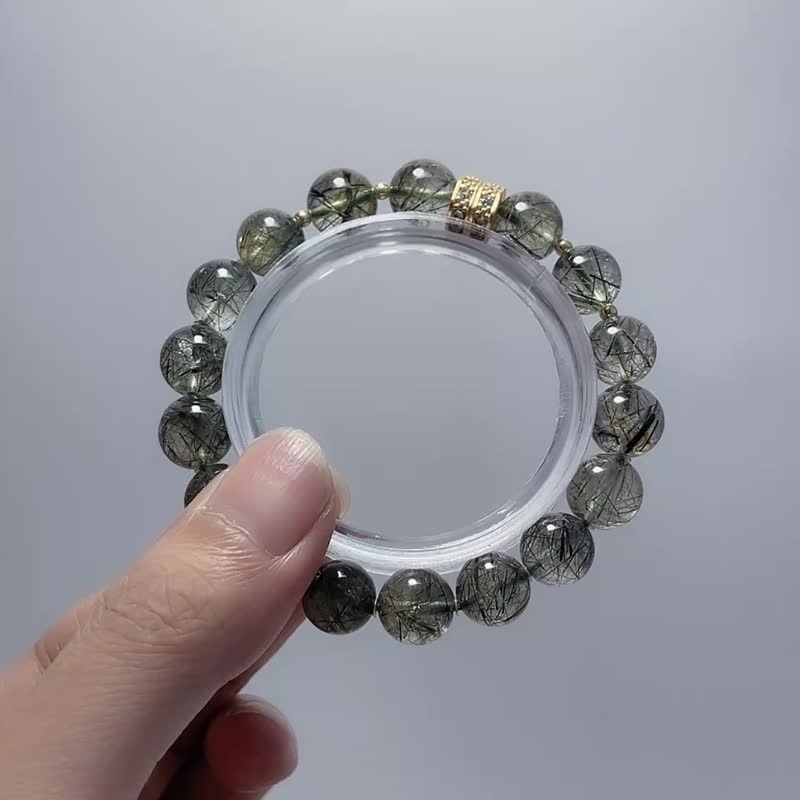 天然礦石 綠碧璽髮晶 10mm 手鍊 - 手鍊/手環 - 寶石 綠色