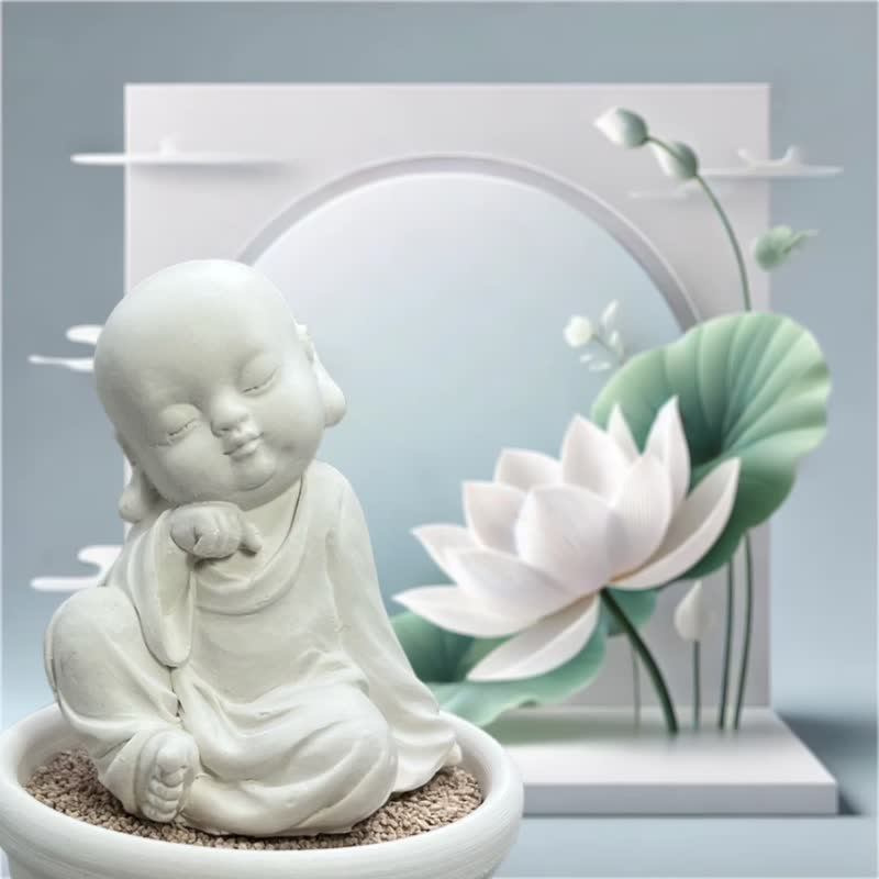 The aesthetics of tranquility, the pure thought of the auspicious little Buddha (one thought) small plate set, exquisite Taiwanese cultural and creative gifts - น้ำหอม - ปูน ขาว