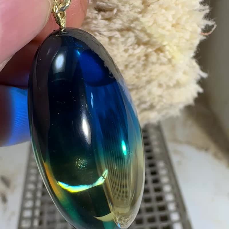 稀有透明藍波羅的海琥珀吊墜 獨特手工珠寶 - 項鍊 - 半寶石 藍色