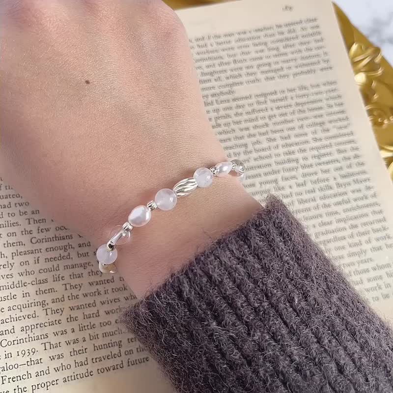 Life Spirit No. 9 925 sterling silver crystal bracelet pearl moonstone white crystal - สร้อยข้อมือ - คริสตัล สีเงิน